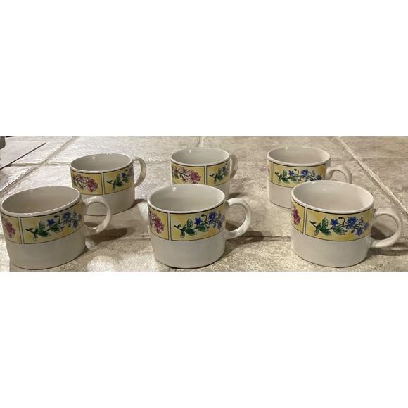 6 ~ SAKURA SUE ZIPKIN MAJESTICWARE STONEWARE CUPS Mugs 1996 Spring Valley Floral - Picture 1 of 11
